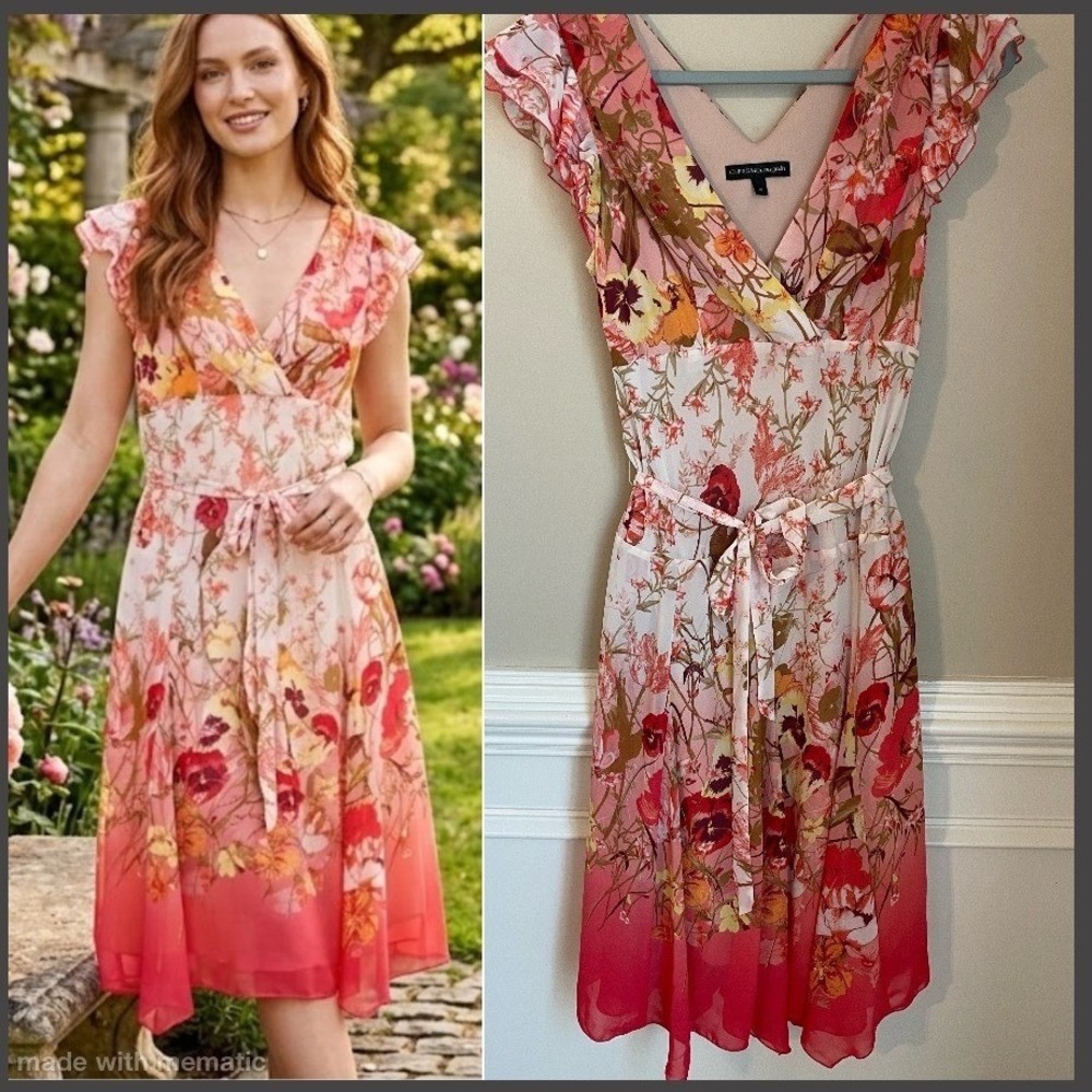 Chris McLaughlin Size 10 Fairy Pink Floral Flutter Sleeve Babydoll Bust‎ Dress